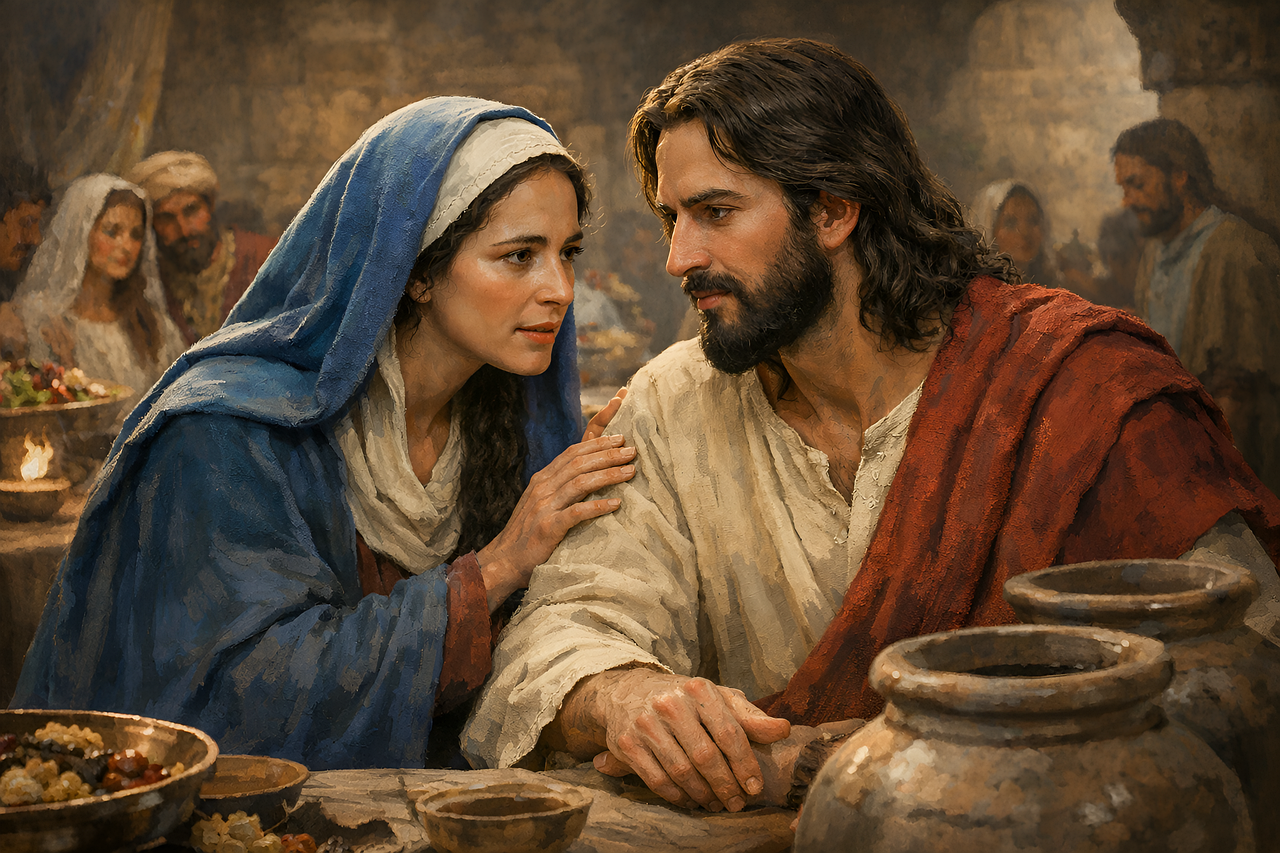 Traditional painting of the Wedding Feast at Cana